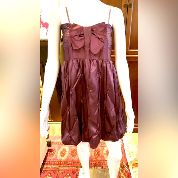 Beautiful shiny mini prom dress rose color big bow spagetthi straps elastic top - Picture 3 of 14